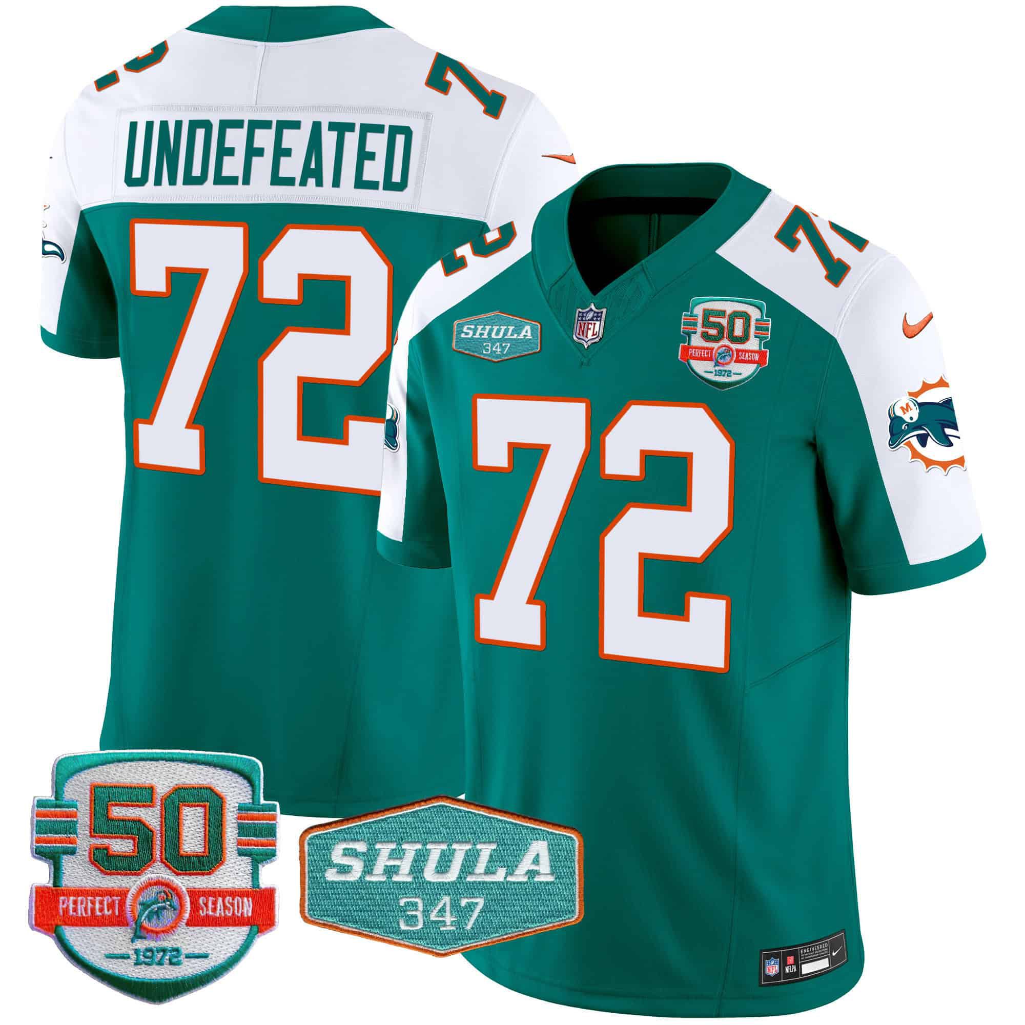 Men Miami Dolphins 72 Undefeated Green 2024 Nike Throwback Shula 347 Patch Vapor NFL Jersey